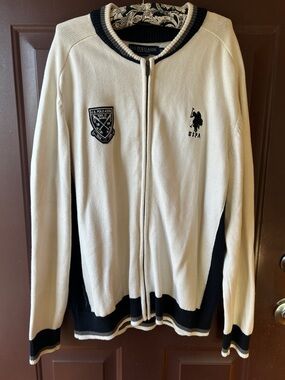 U.S. Polo Assn. Cream Zip-Up Sweater with Black Trim